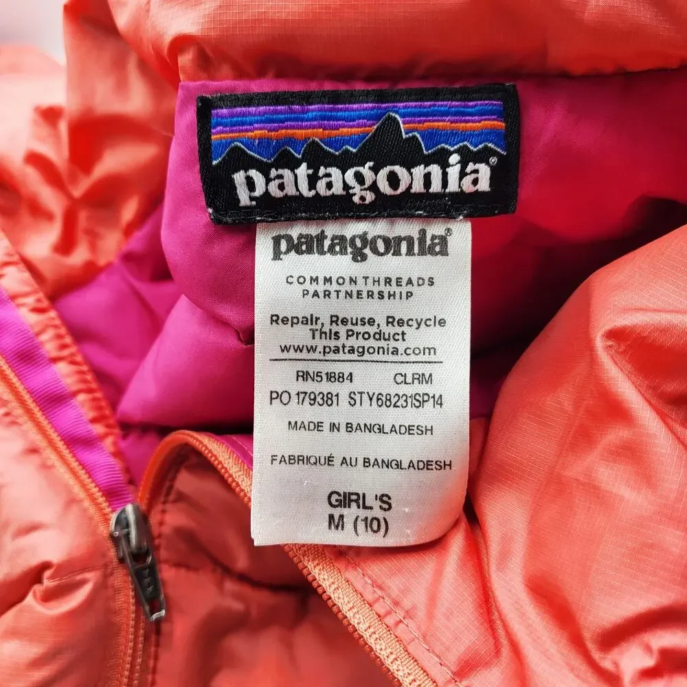 Patagonia Kids' Down Insulated Jacket Vibrant Coral Pink Full Zip Pockets Size M